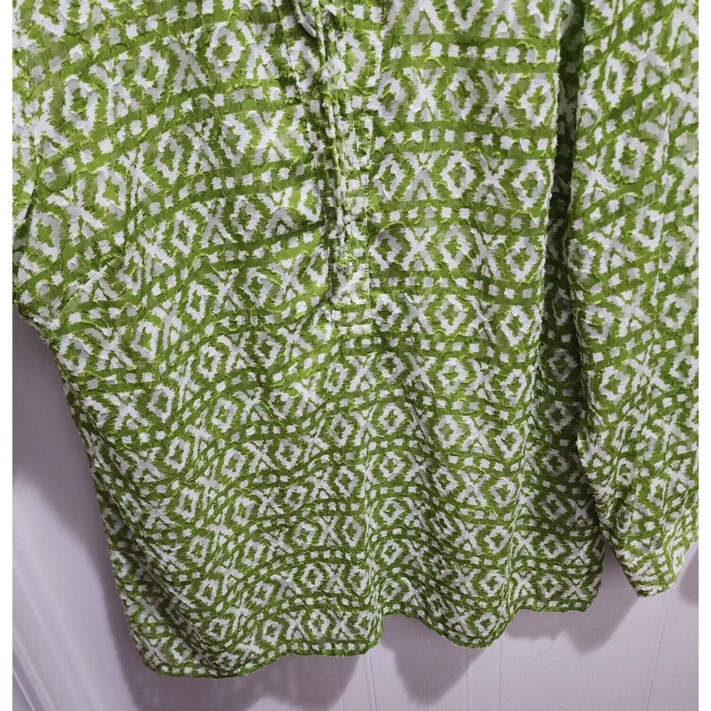 Chico's Women's Long Sleeve V Neck Tunic Top Green/White Semi-Sheer Size 2 (L) - Picture 7 of 10